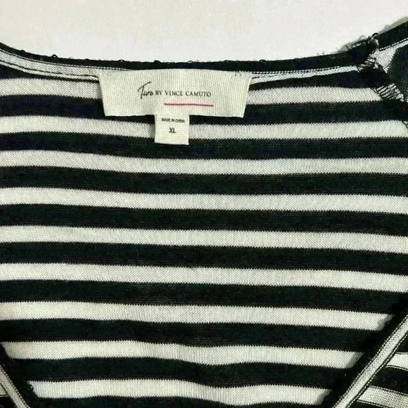 Two by Vince Camuto Black & White Sequined Striped Top - Picture 6 of 7